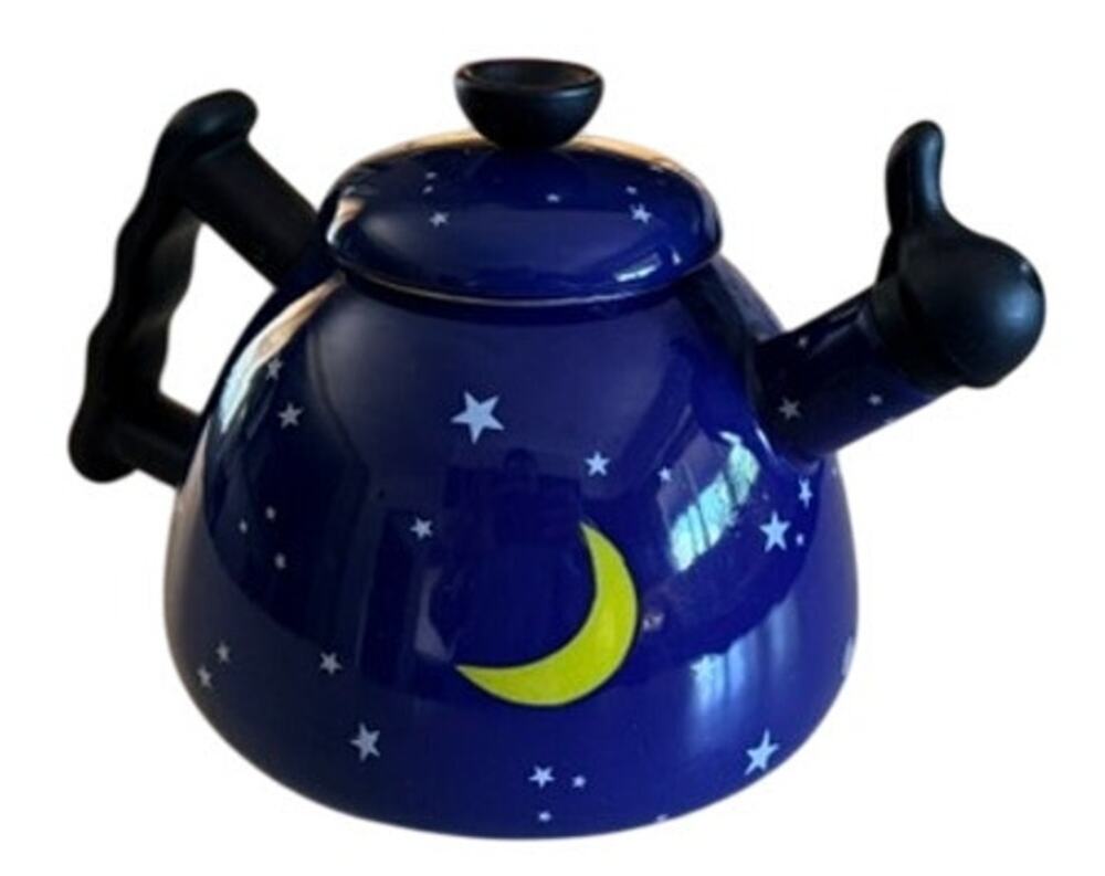 Blue Celestial Moon & Stars Metal Tea Kettle Teapot Decorative Kitchen Decor